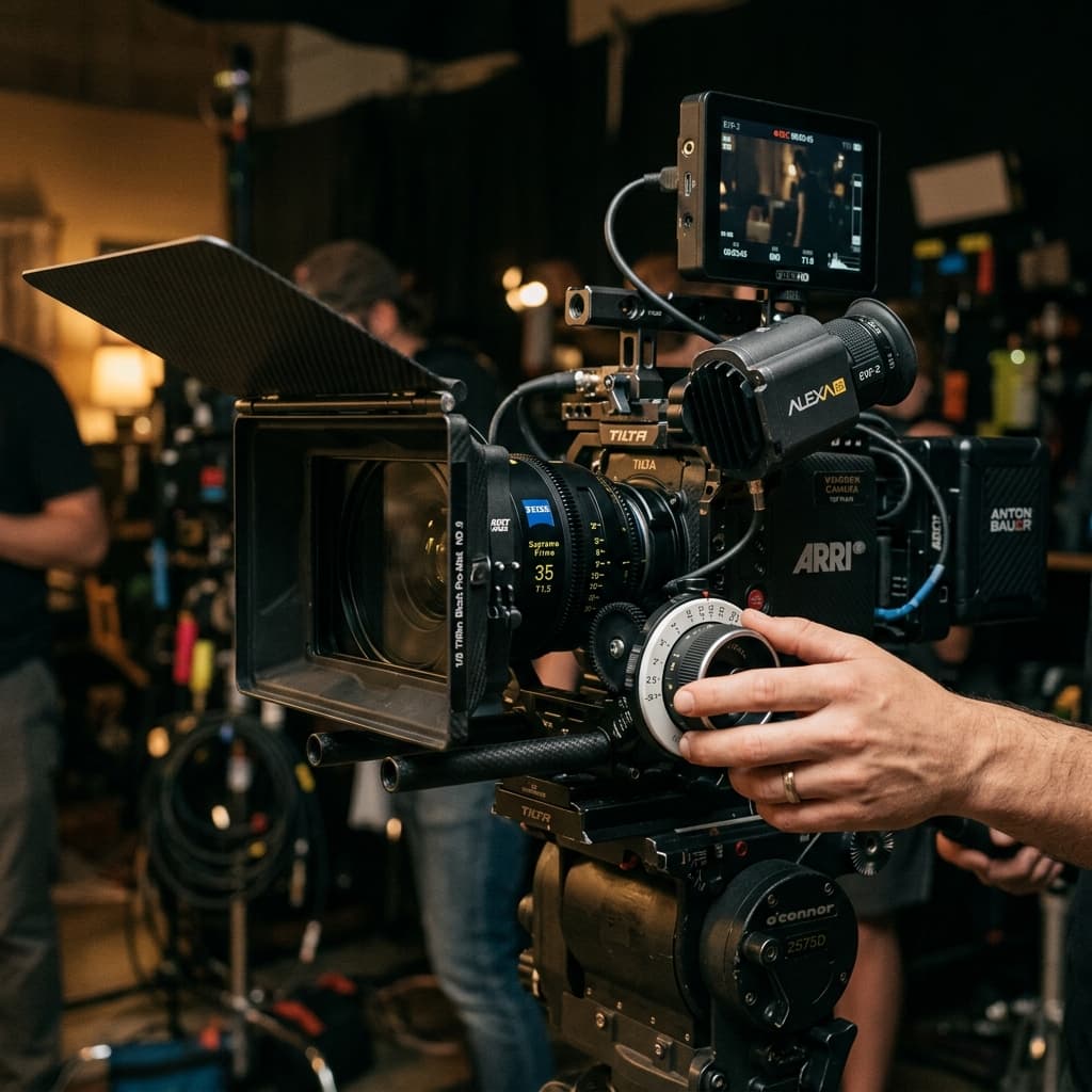 Cinema camera rig on set